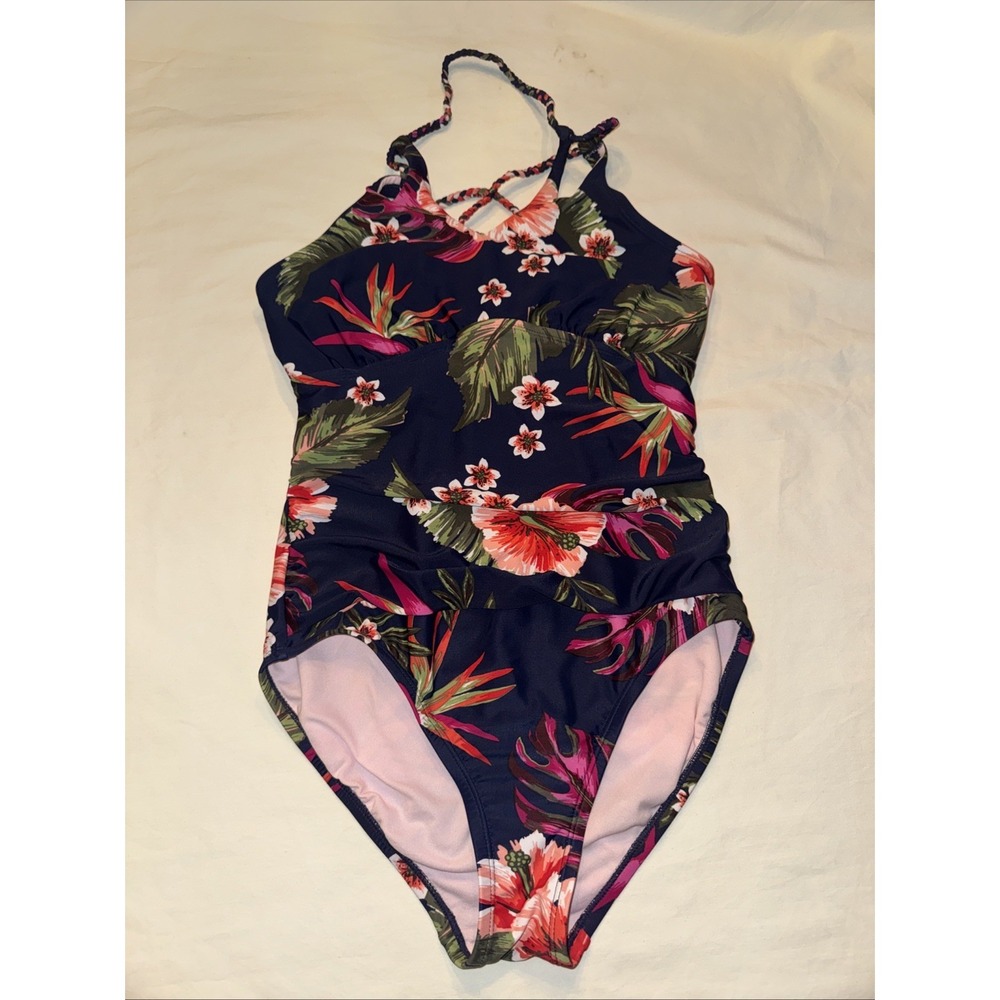 Kona Sol Women's One Piece Swimsuit Tropical Floral Adjustable Strap M (8-10)